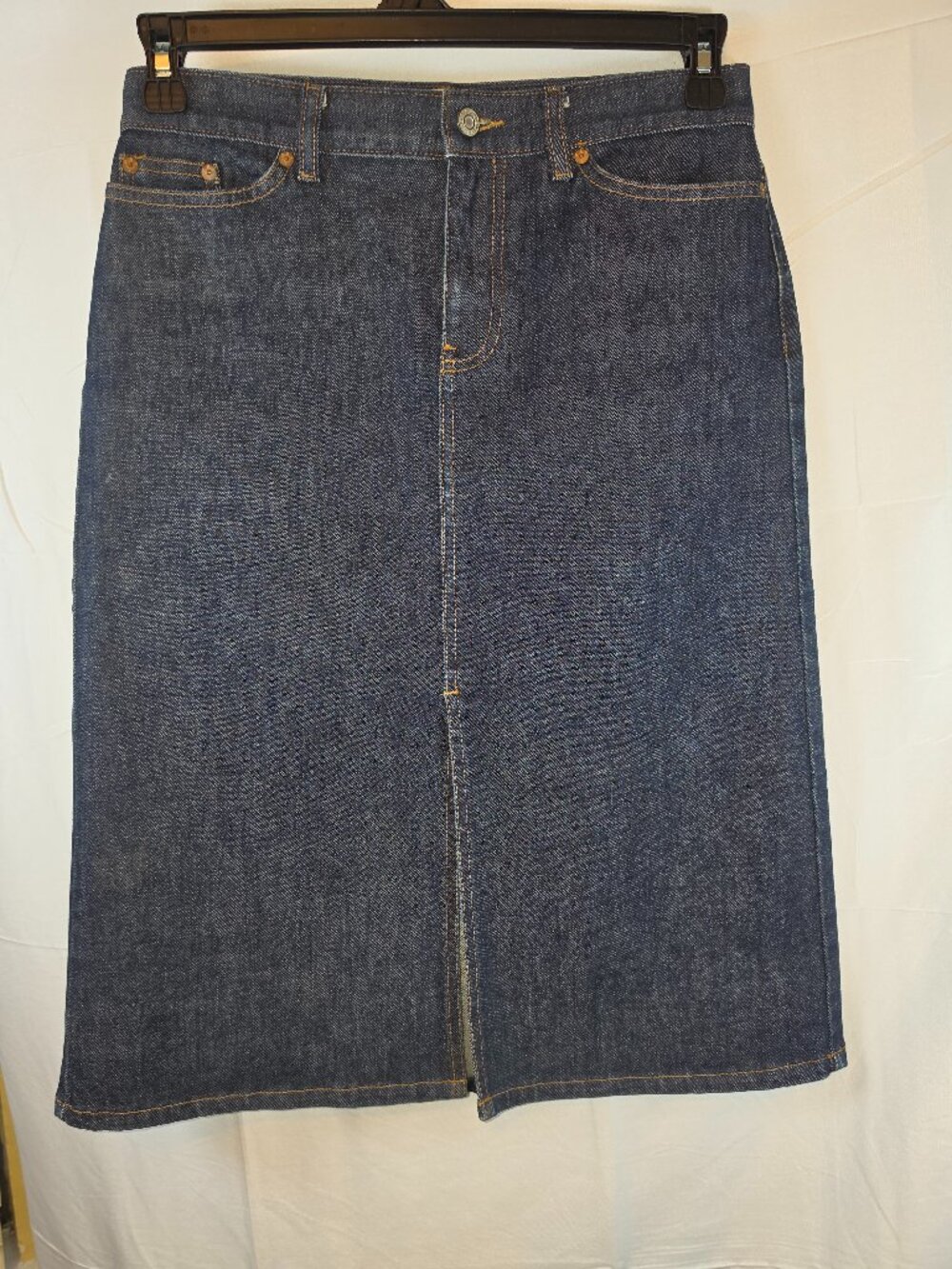 GAP Jeans Denim Skirt Size 4 Blue Stretch A-Line Midi